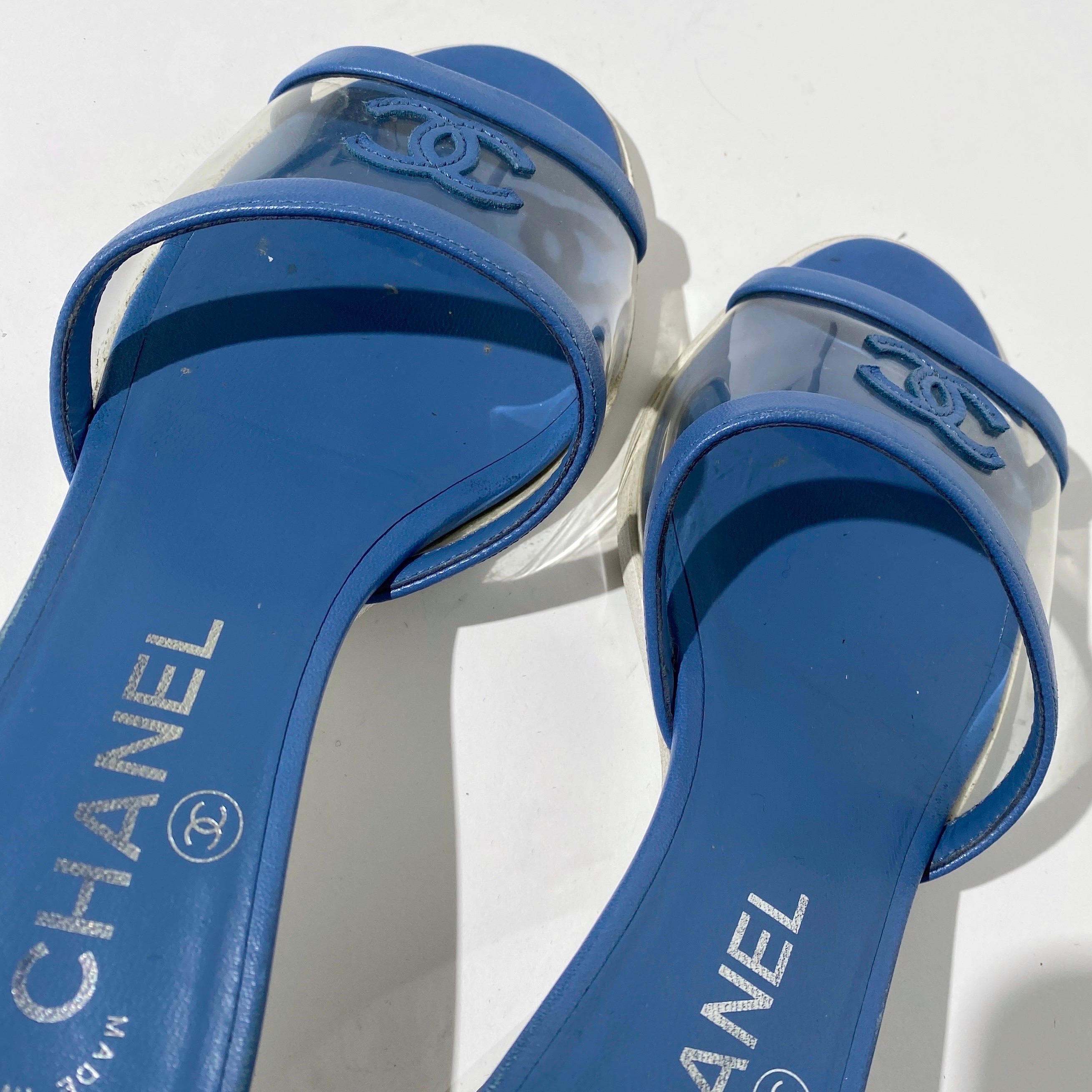 Mules transparentes bleu printemps 2019 de Chanel