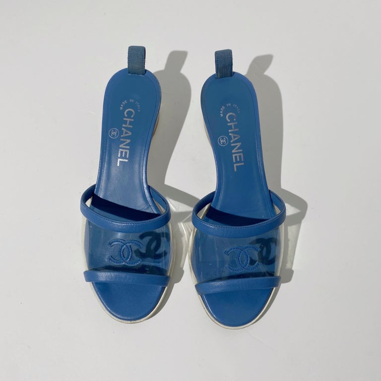 Chanel 2019 Spring Blue Transparent Mules For Sale at 1stDibs