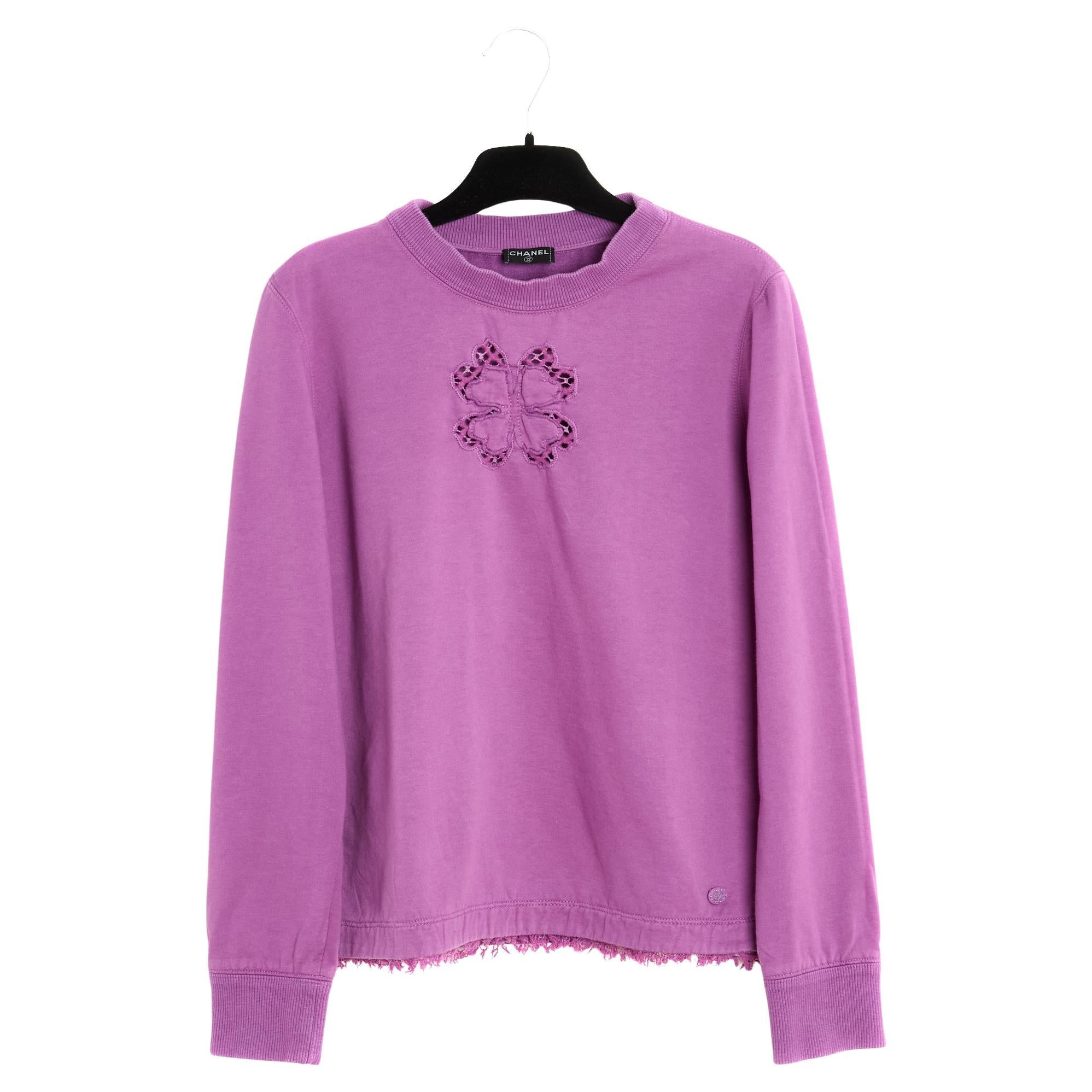 Chanel 2019 Top Sweat Shirt FR36 Cyclamen Clover Embroided Sweater UK8 US4 im Angebot