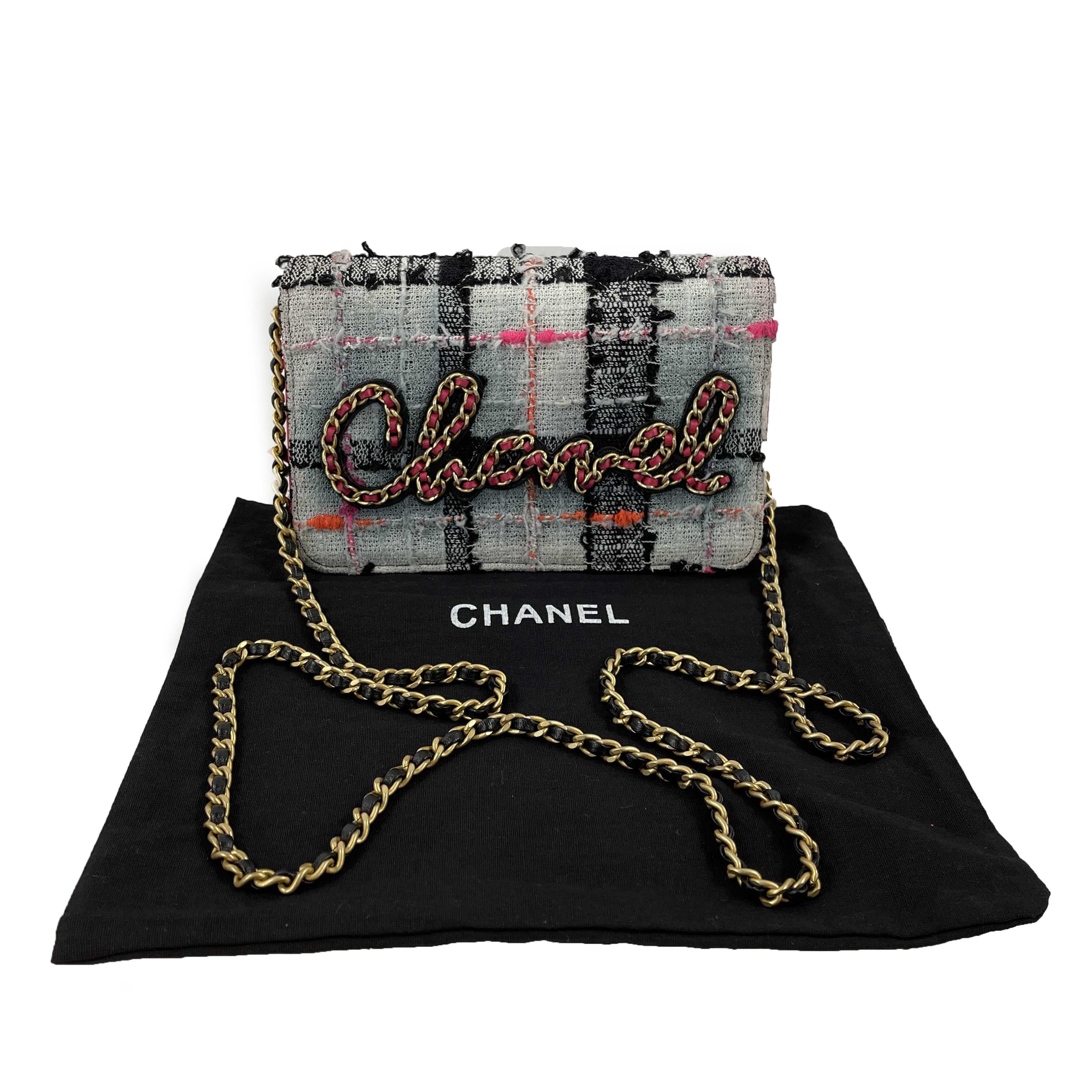 CHANEL - 2019 Tweed Pink / Orange / Gold 'Chanel' Wallet on Chain / Crossbody 1