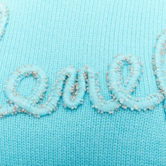 CHANEL 2020 100% cashmere cyan blue CC cursive logo cropped sweater FR36 S