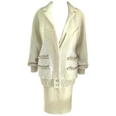 Chanel 2020 20C Ecru, Gold, Pearl CC Tweed Jacket Skirt Suit FR 36 US 4 6