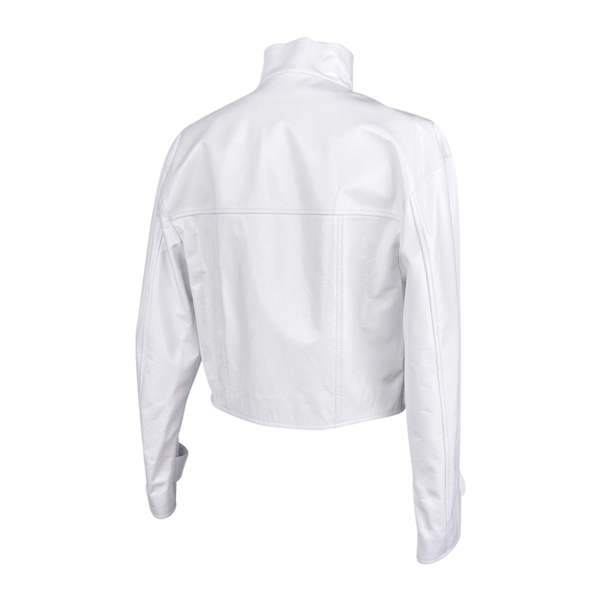 Veste courte Chanel 2020-21FW en cuir verni blanc style motard, taille 36/4, neuve avec étiquettes 5