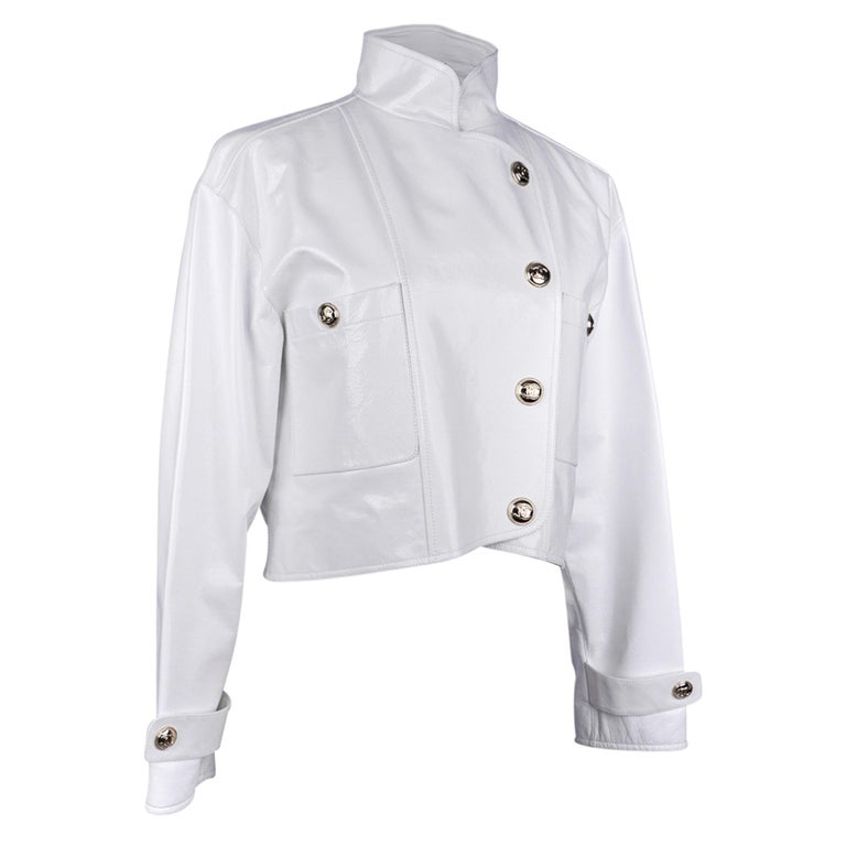 Chanel 2020-21FW Jacket White Patent Leather Short Biker Style 36 / 4 ...