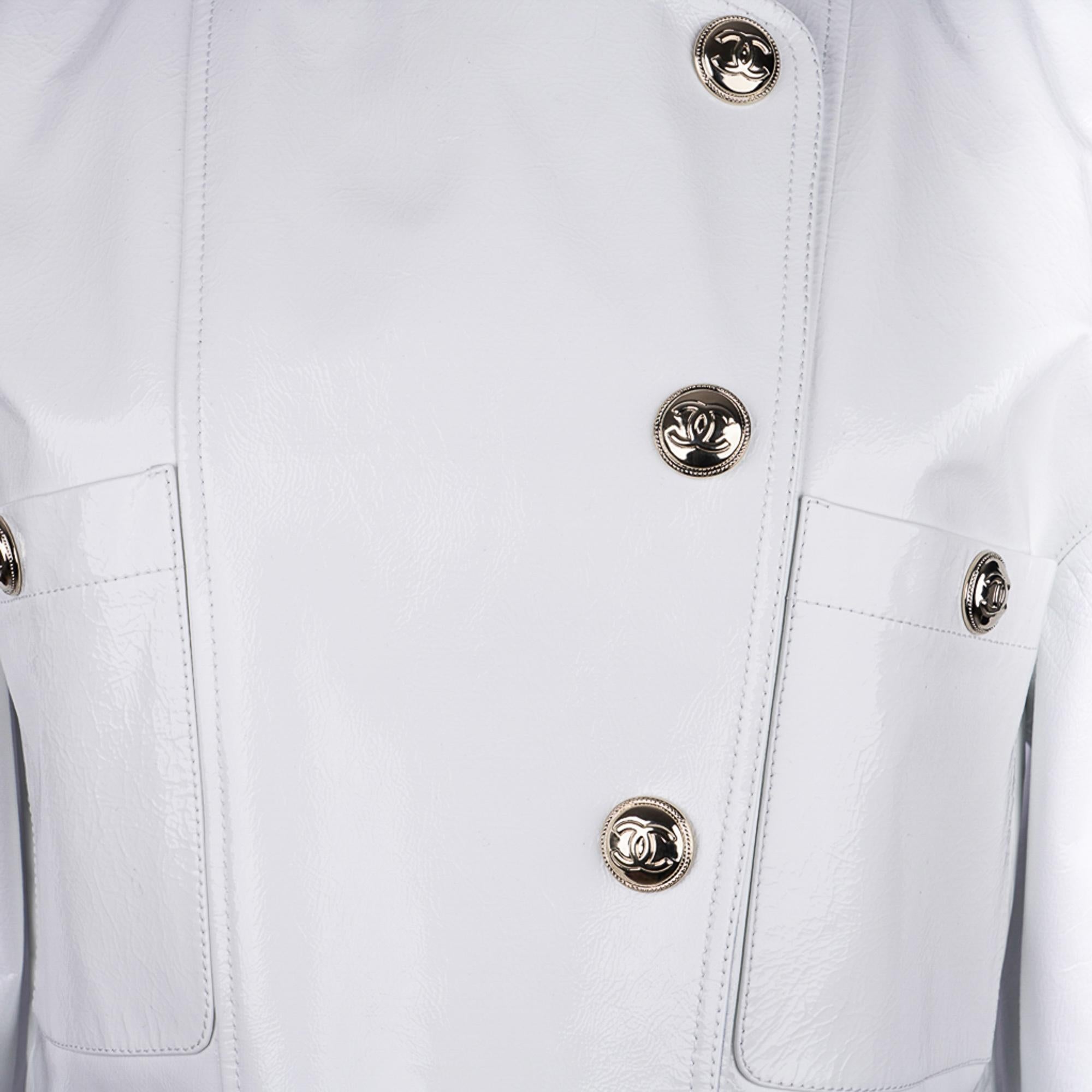 Veste courte Chanel 2020-21FW en cuir verni blanc style motard, taille 36/4, neuve avec étiquettes 2