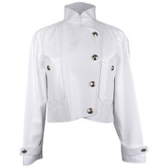 Veste courte Chanel 2020-21FW en cuir verni blanc style motard, taille 36/4, neuve avec étiquettes