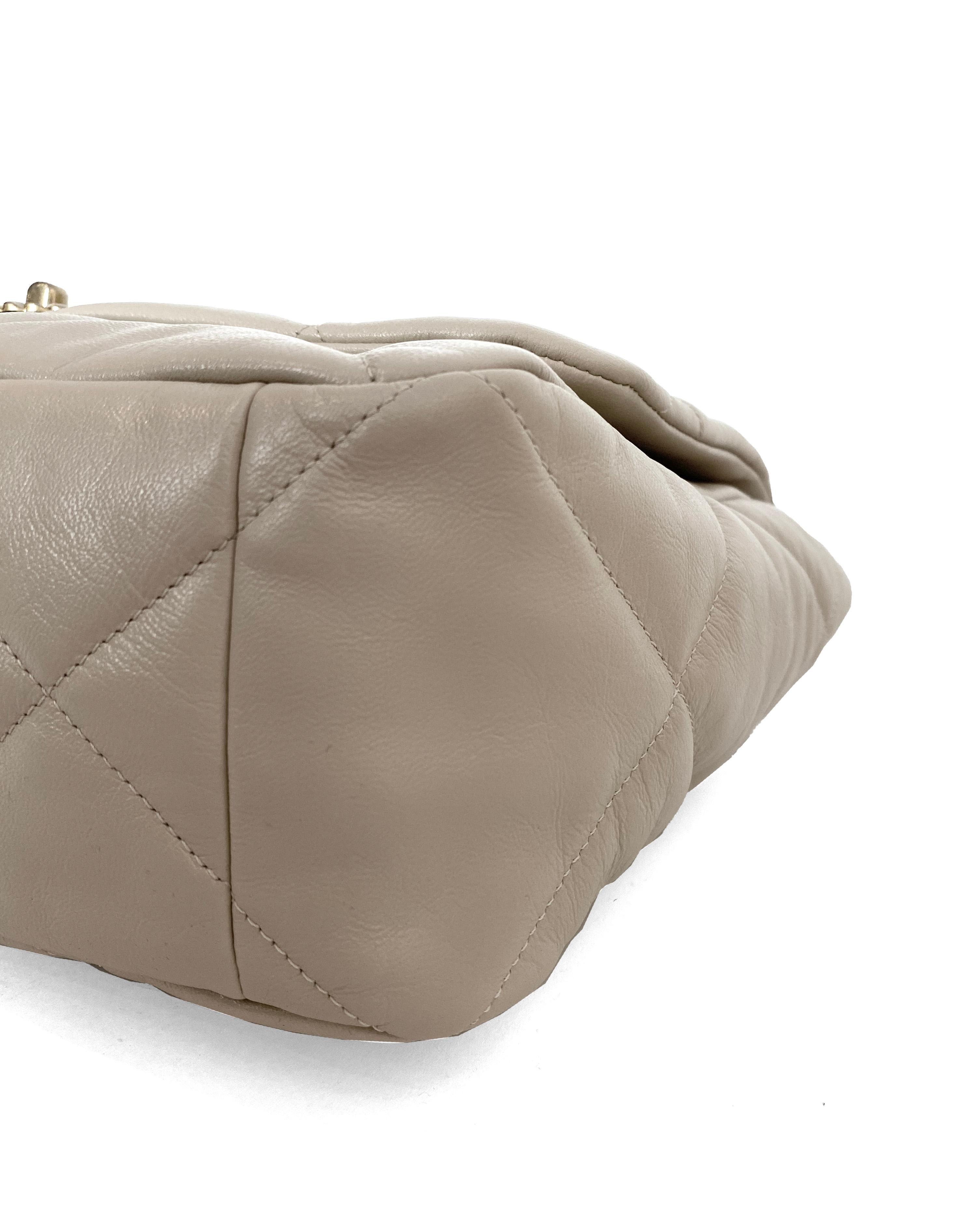 Women's Chanel 2020 Beige Goatskin Leather Quilted Maxi 19 Flap Bag