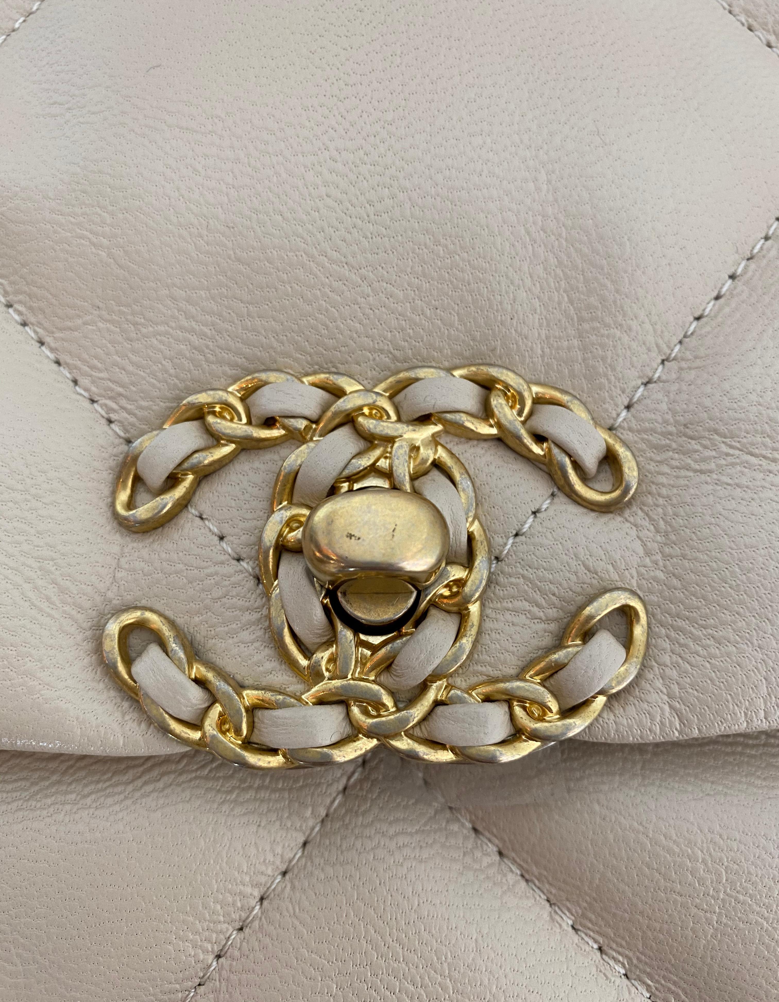 Chanel 2020 Beige Goatskin Leather Quilted Maxi 19 Flap Bag 1