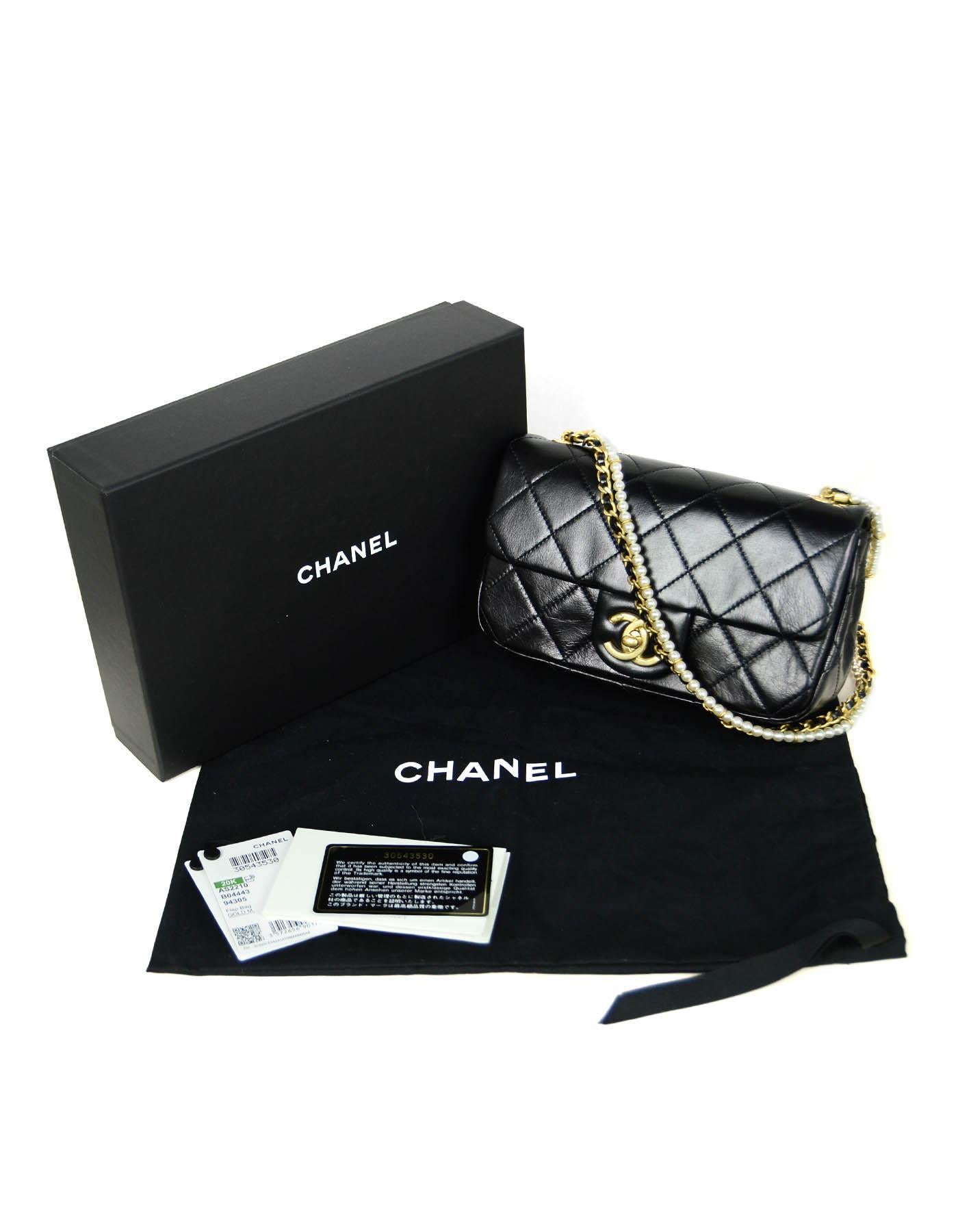Chanel 2020 Black Calfskin Crystal Pearls Small Mini Flap Crossbody Bag w/ TAGS 2