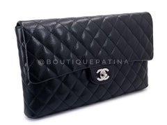 Chanel 2020 Black Caviar Timeless Flap Clutch Bag SHW 69101