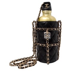 Chanel 2020 Black Quilted Lambskin Leather & Gold-Tone Metal Water-Bottle Bag