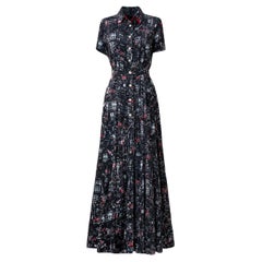 CHANEL 2020 Black Silk Maxi Dress with CC Logo Print 34 FR