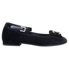 CHANEL 2020 black velvet crystal CC bow ankle strap mary jane ballet flats EU37C