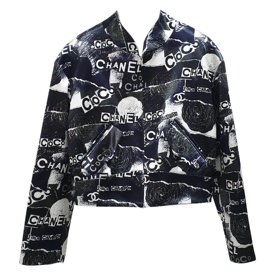 Chanel 2020 Black  White Cotton Printed Bomber Jacket
