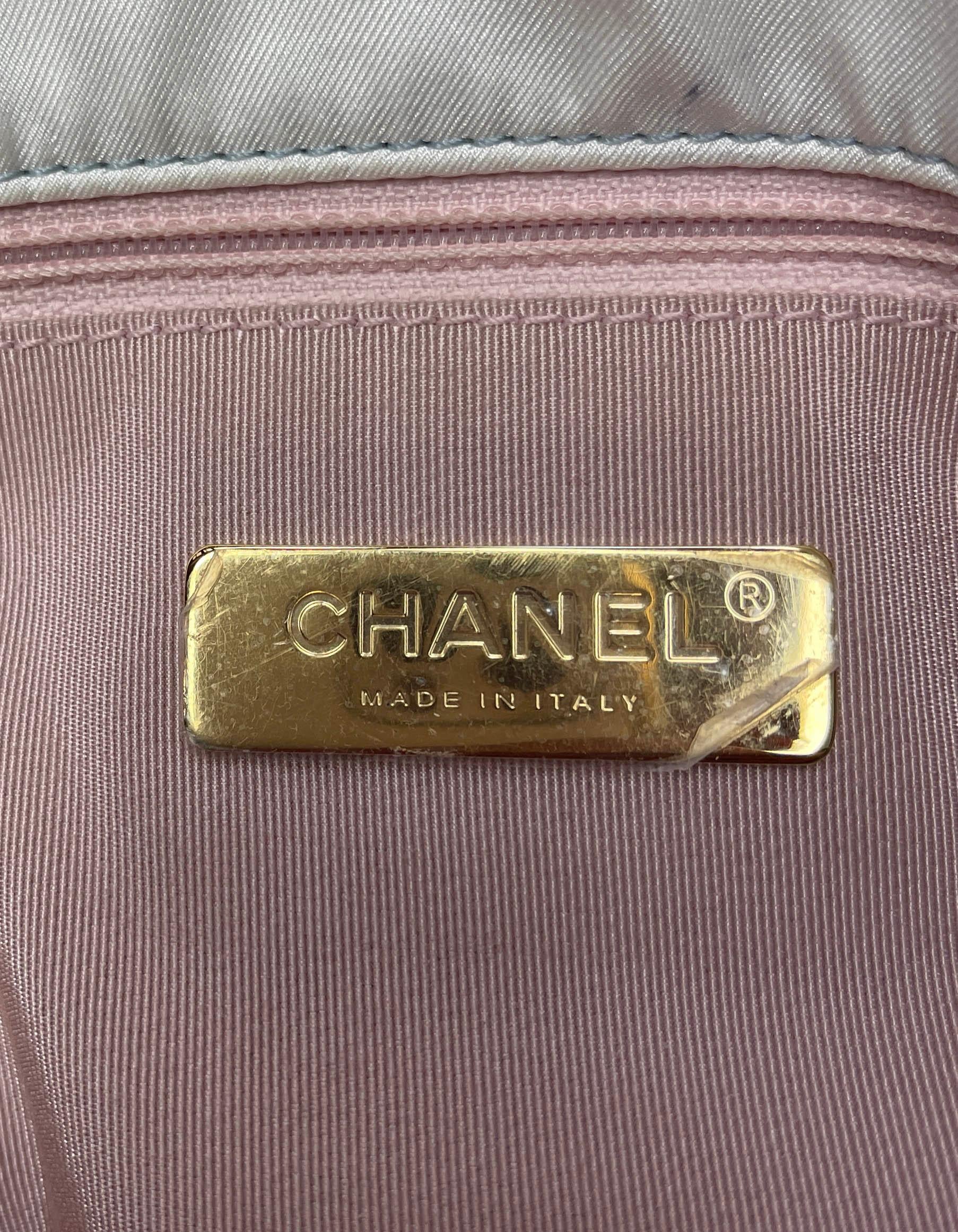 Chanel 2020 Blue/White/Black Nylon Maxi Scarf Chanel 19 Flap Bag For Sale 5