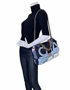 Chanel 2020 Blue/White/Black Nylon Maxi Scarf Chanel 19 Flap Bag