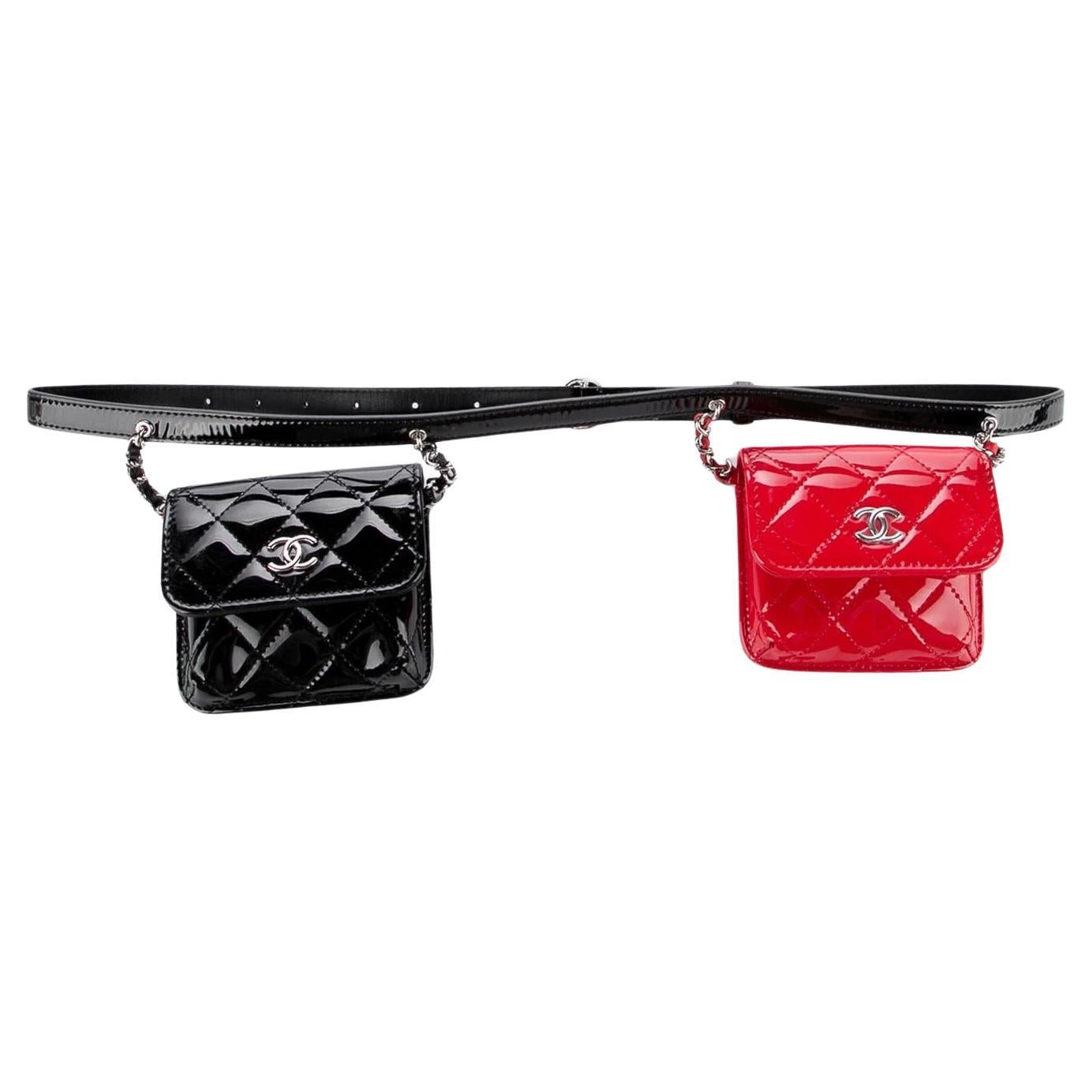 Chanel 2020 Cruise Black Patent and Red Mini Dual Twin Belt Waist Bag  

2020 Cruise Collection by Virginie Viard

Silver hardware
Black and Red Patent Leather
Interlocking CC Logo
Adjustable Waist Strap
Grosgrain Lining
Snap Closure at Front
Made