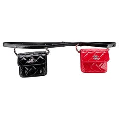 Chanel 2020 Cruise Black Patent and Red Mini Dual Twin Belt Waist Bag