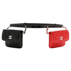 Chanel 2020 Cruise Black Patent and Red Mini Dual Twin Belt Waist Bag