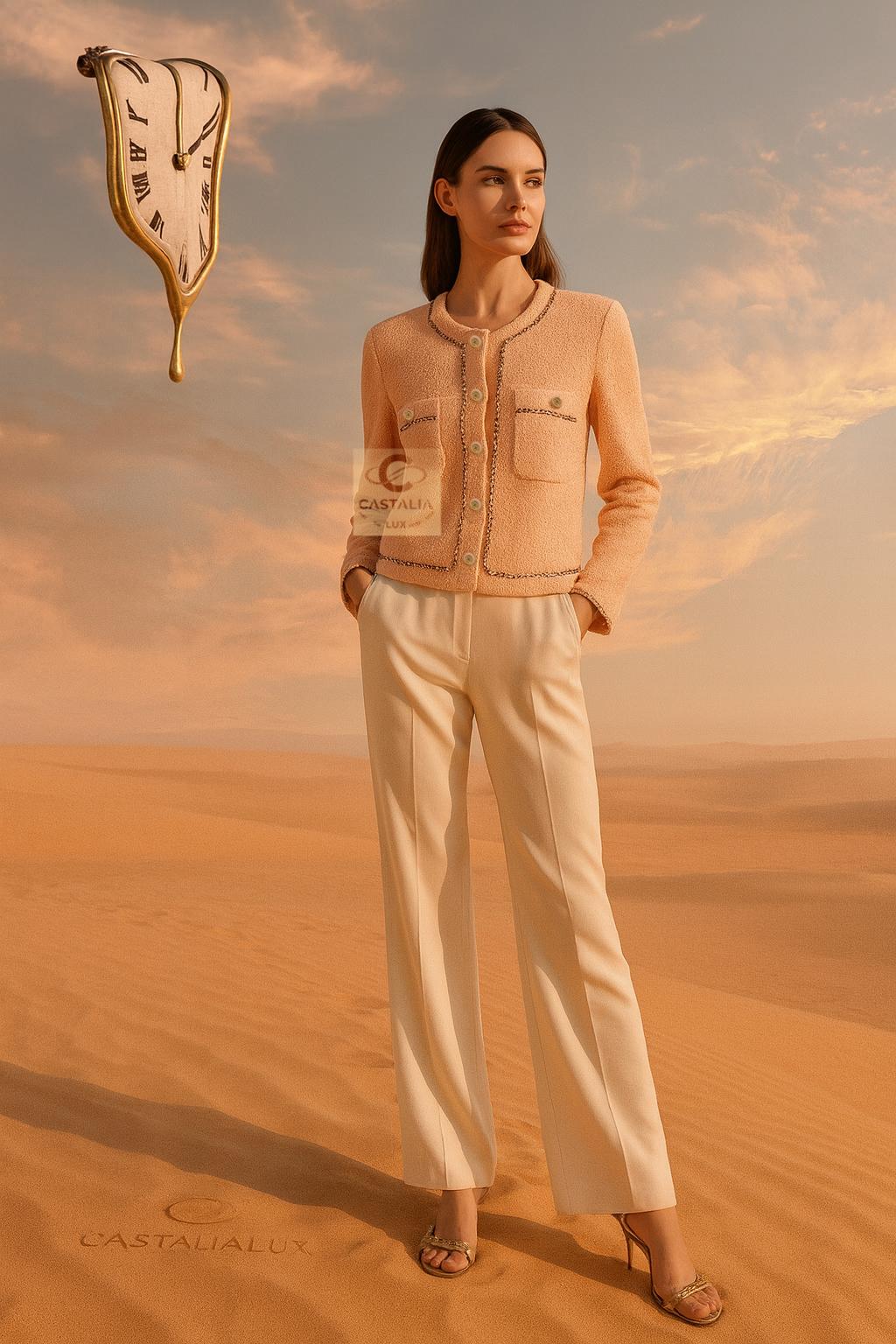 ~  Chanel Iconic Peach Fluffy Chain-Link Jacket - Cruise 2020-Kampagne von Virginie Viard

~  Als Ikone, die auf Plakatwänden und in der Werbung auf der ganzen Welt verewigt wurde, ist diese Jacke mehr als nur ein Kleidungsstück - sie ist eine