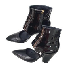 Chanel 2020 Interlocking CC Logo Black Patent Leather Boots