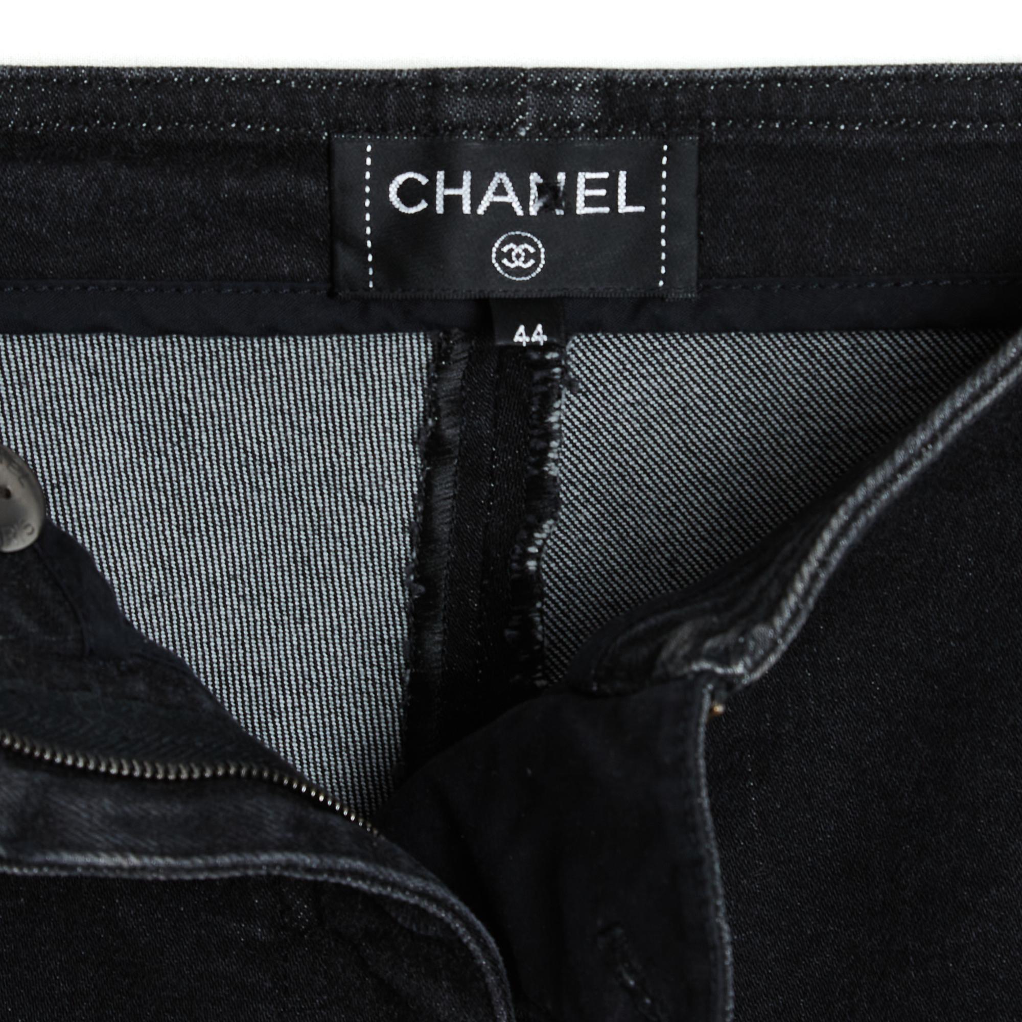 Chanel 2020 Jean Noir FR44 Negro Stretch Denim Slim Jeans Pantalones US31 XXL en venta 1