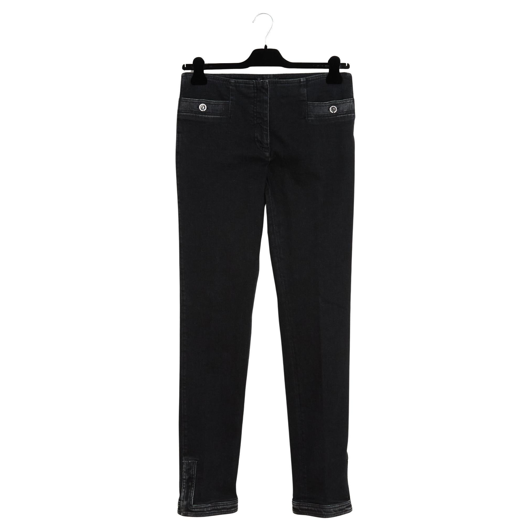 Chanel 2020 Jean Noir FR44 Negro Stretch Denim Slim Jeans Pantalones US31 XXL en venta