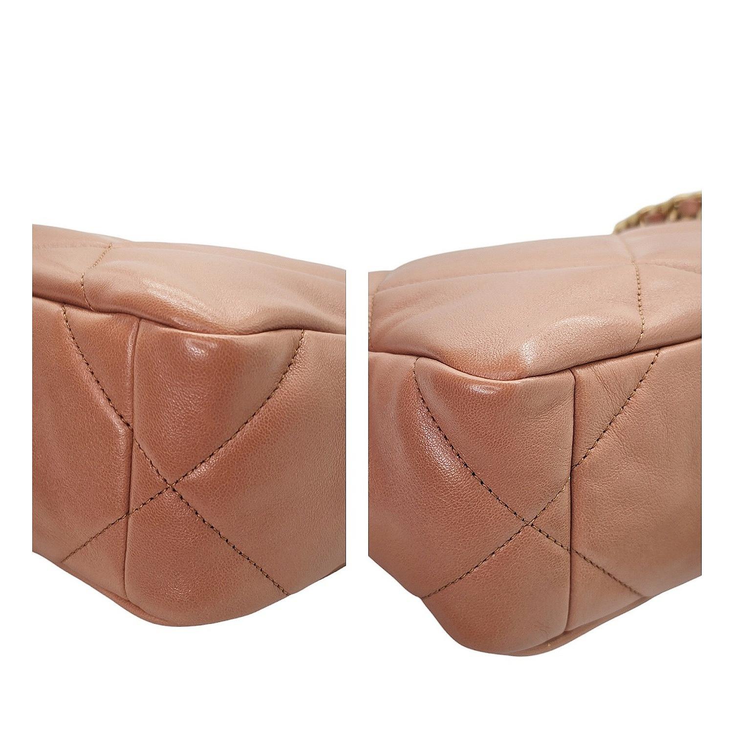 Chanel 2020 Lambskin Quilted Medium Chanel 19 Flap  Caramel For Sale 7