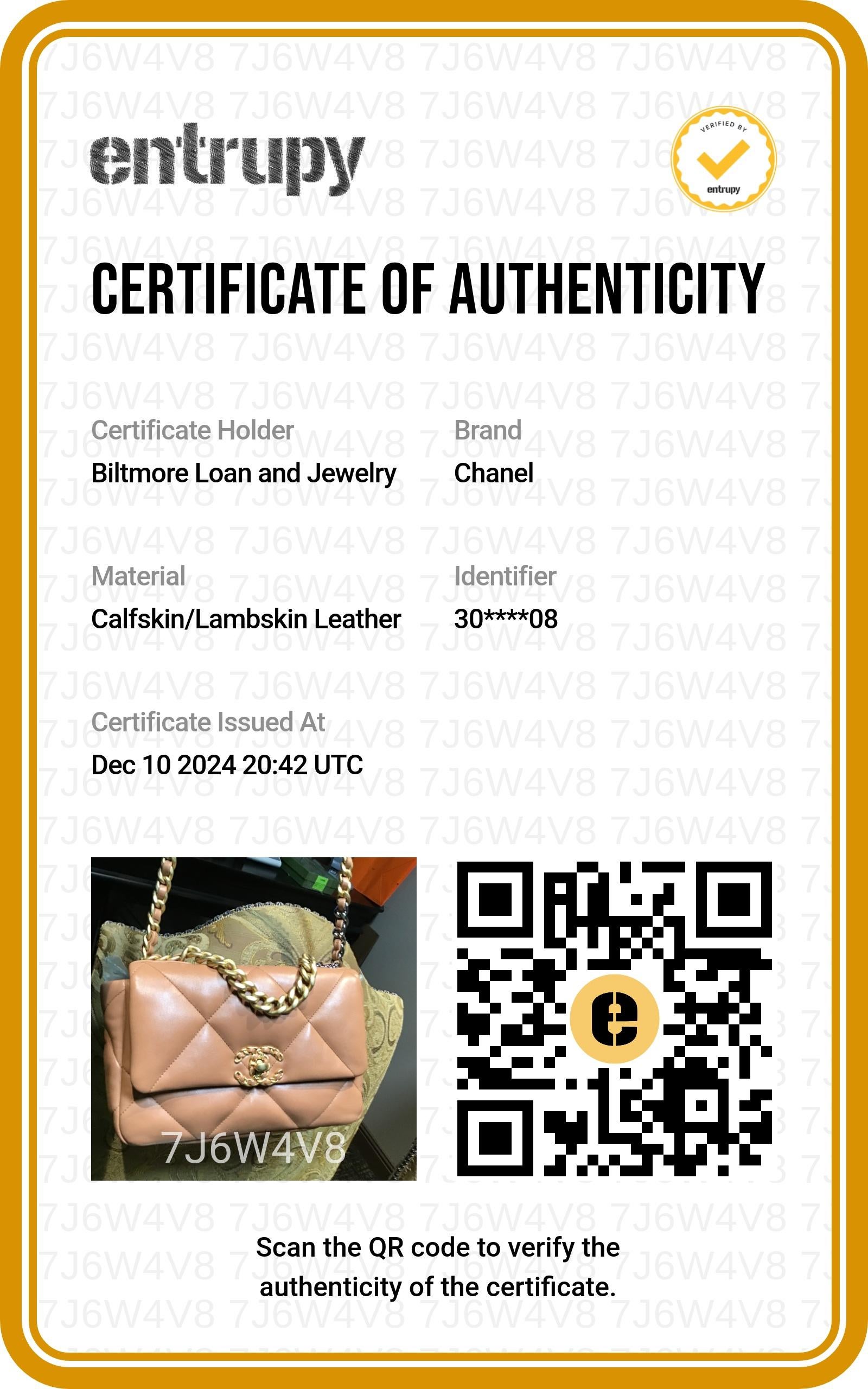 Chanel 2020 Lambskin Quilted Medium Chanel 19 Flap  Caramel For Sale 8