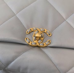 Chanel 2020 Light Grey Leather Chanel 19 Maxi Handbag