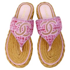Chanel 2020 Light Purple & Pink Tweed & Mesh Thong Sandals