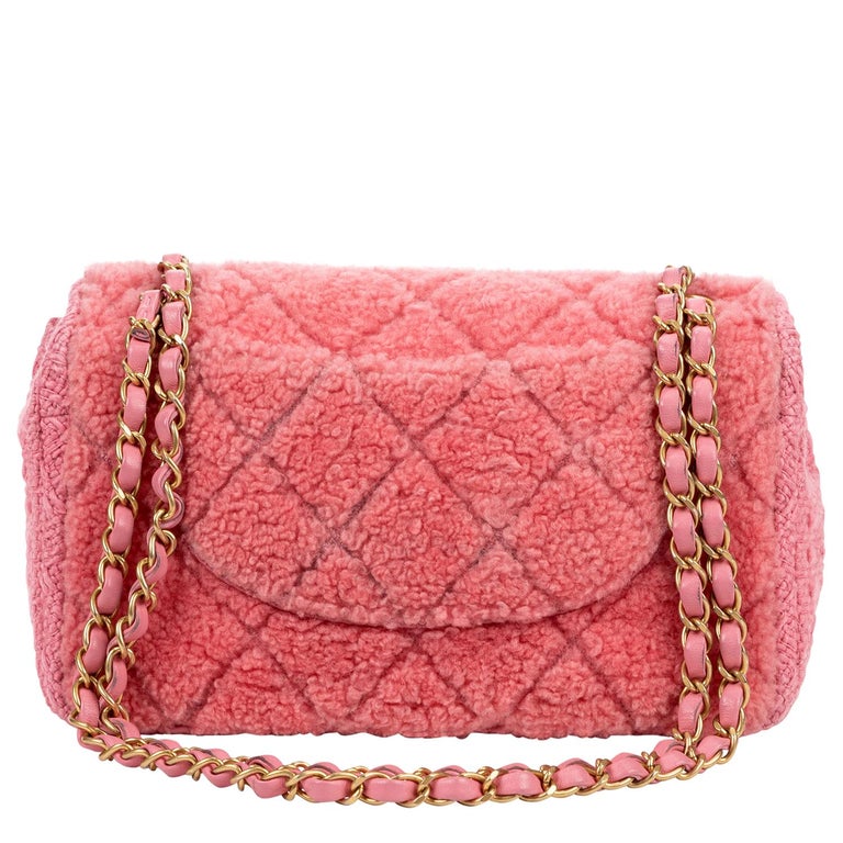 Chanel 2020 Limited Edition Pink Tweed Furry Flap Bag at 1stDibs