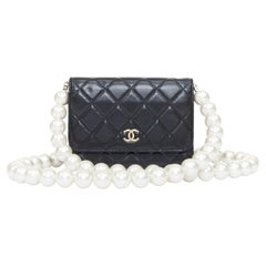 CHANEL 2020 Maxi Pearls black quilted lambskin gold hardware wallet on chain bag