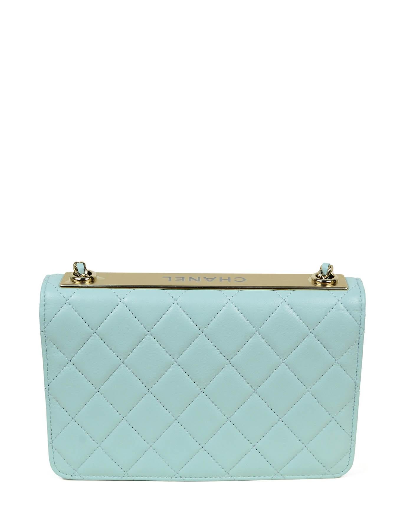Donna Chanel 2020 NEW Light Blue Quiltedy CC Wallet on Chain WOC Crossbody Bag