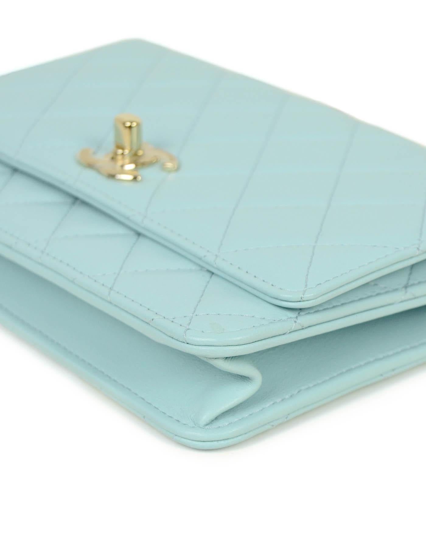 Chanel 2020 NEW Light Blue Quiltedy CC Wallet on Chain WOC Crossbody Bag 2
