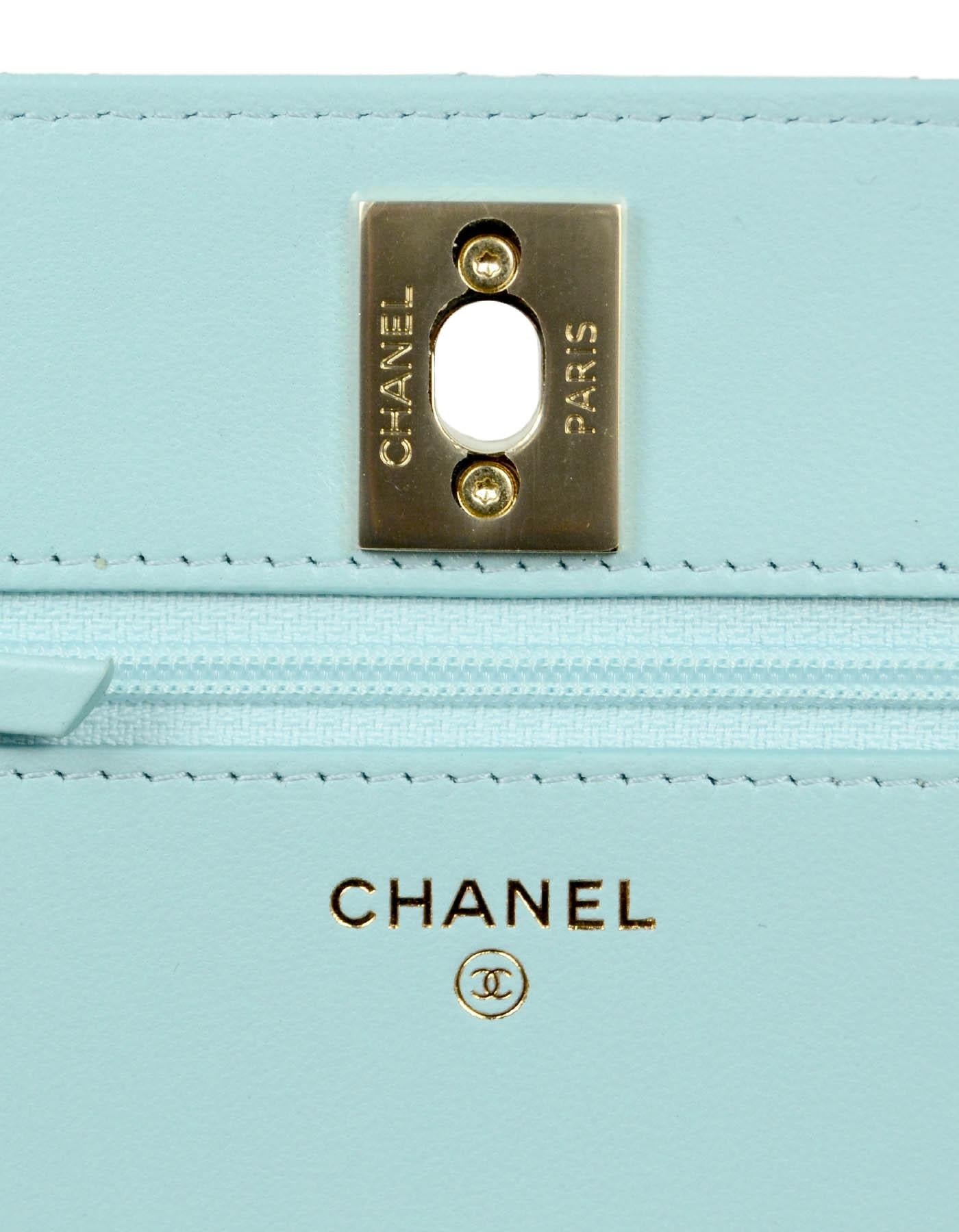 Chanel 2020 NEW Light Blue Quiltedy CC Wallet on Chain WOC Crossbody Bag 4