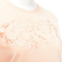 CHANEL 2020 peach pink macrame hollow logo cropped pocketed tshirt FR38 M