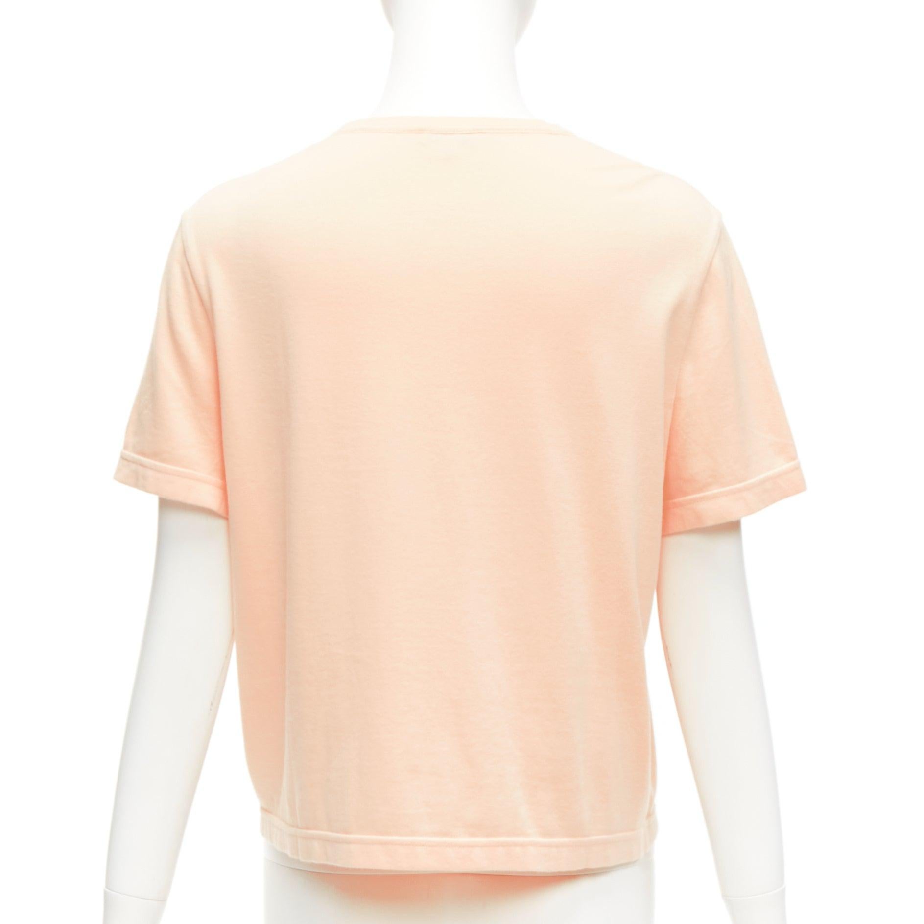 CHANEL 2020 peach pink macrame hollow logo cropped pocketed tshirt FR38 M For Sale 1