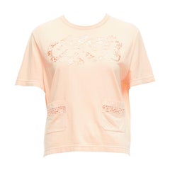 CHANEL 2020 peach pink macrame hollow logo cropped pocketed tshirt FR38 M