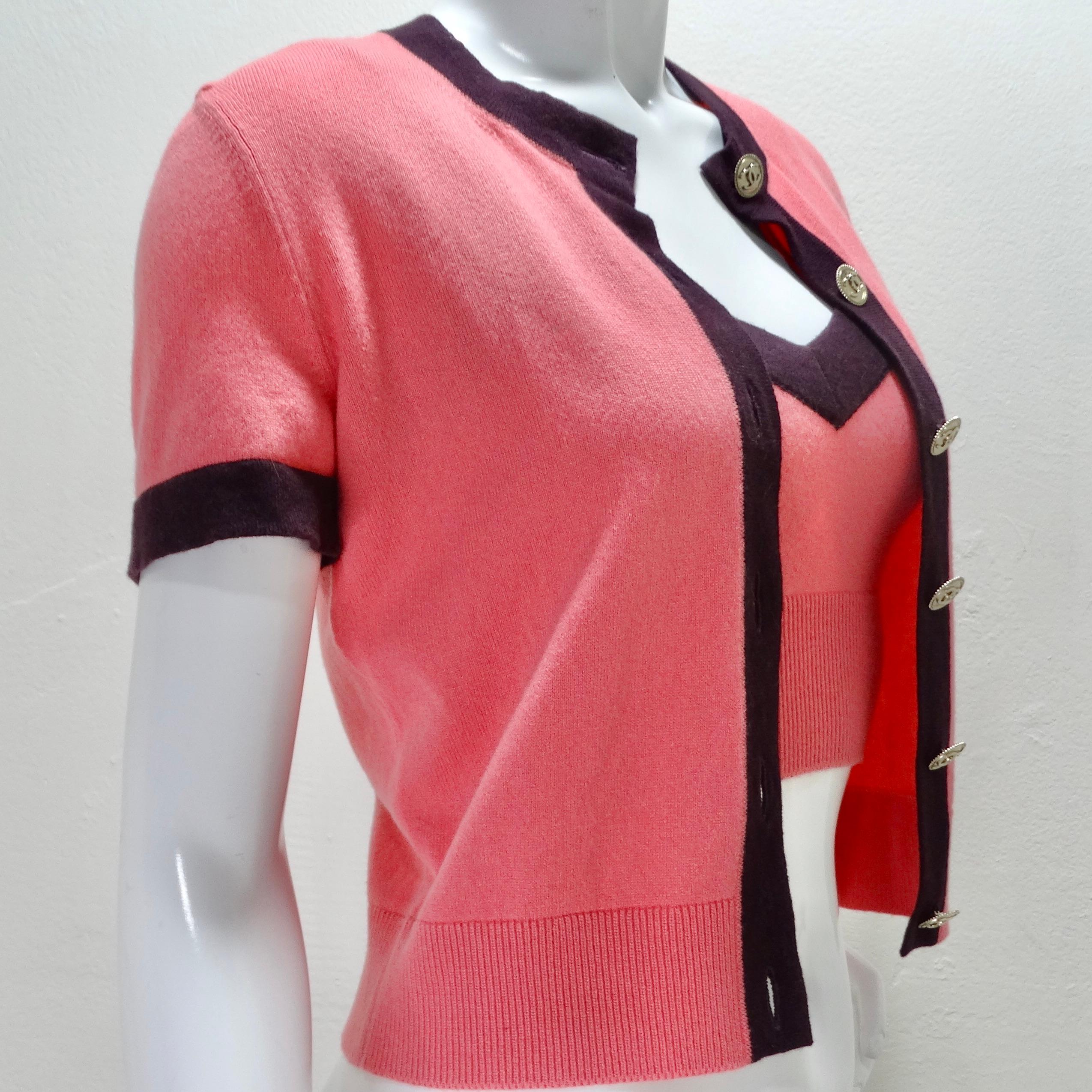 Brown Chanel 2020 Pink Cashmere Cardigan and Tank Set For Sale