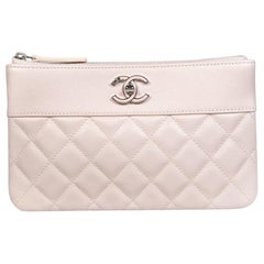 Chanel 2020 Pink Caviar Leather Interlocking CC Quilted Zip Clutch