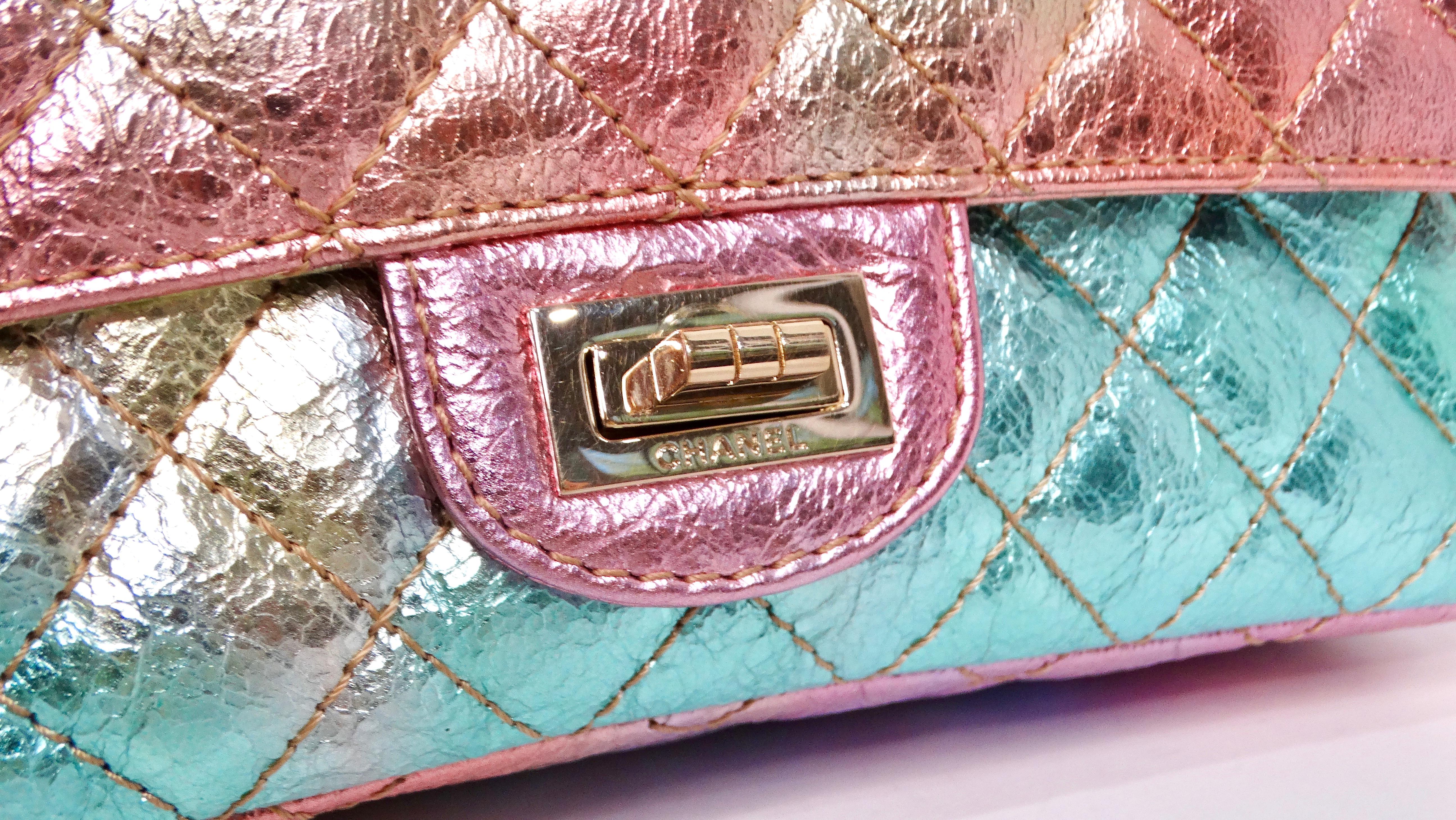 Brown Chanel 2020 Rainbow Metallic Goatskin Small 2.55 Reissue Flap Bag For Sale