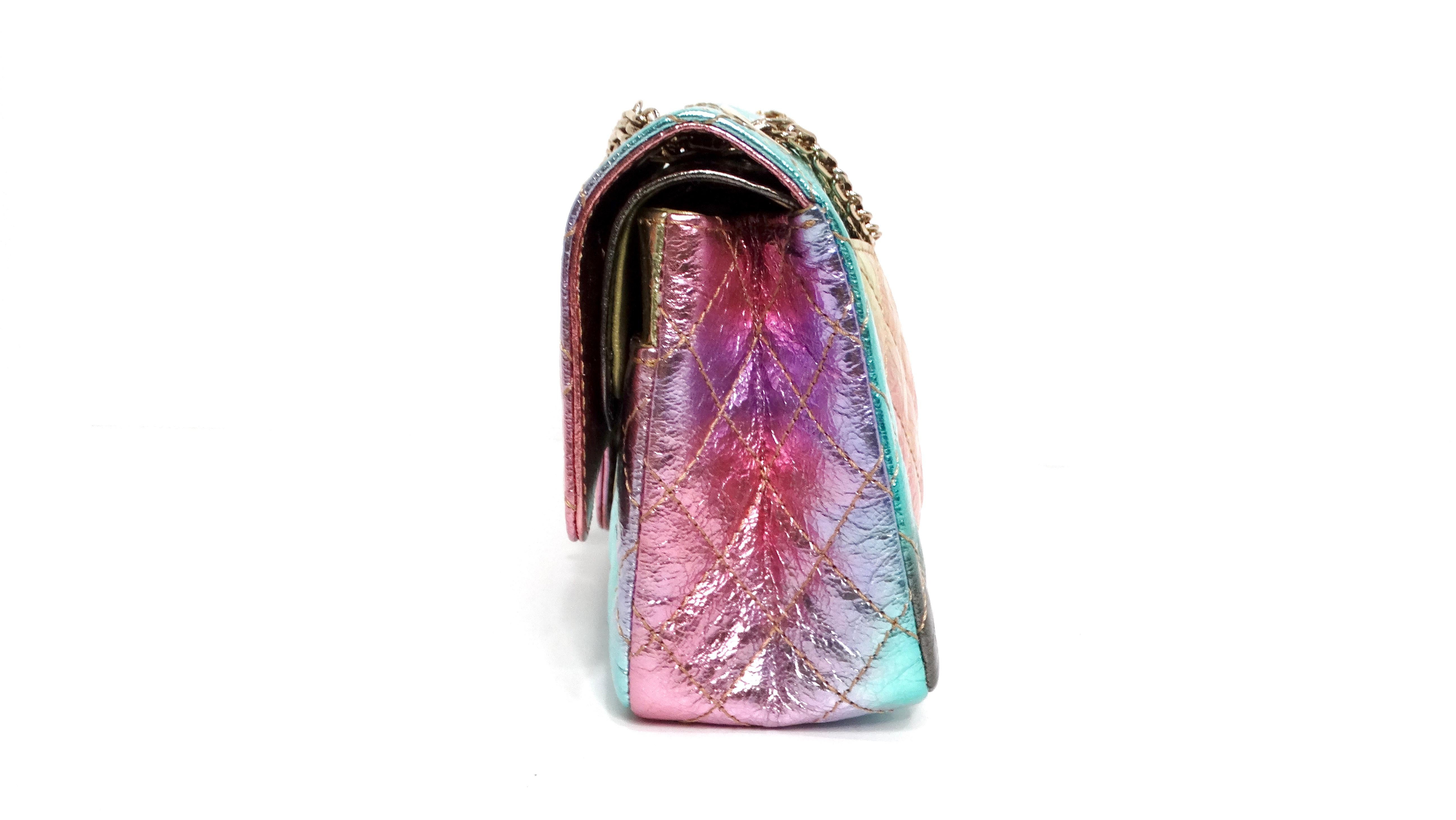 Chanel 2020 Rainbow Metallic Goatskin Small 2.55 Reissue Flap Bag For Sale 1