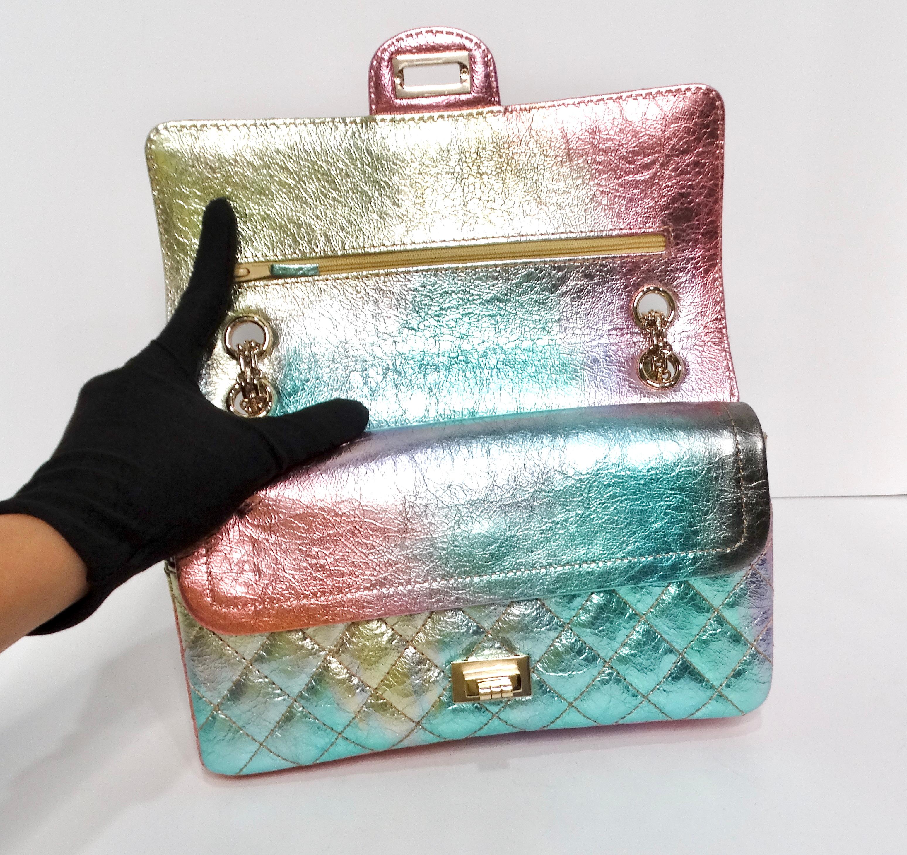 Chanel 2020 Rainbow Metallic Goatskin Small 2.55 Reissue Flap Bag For Sale 3