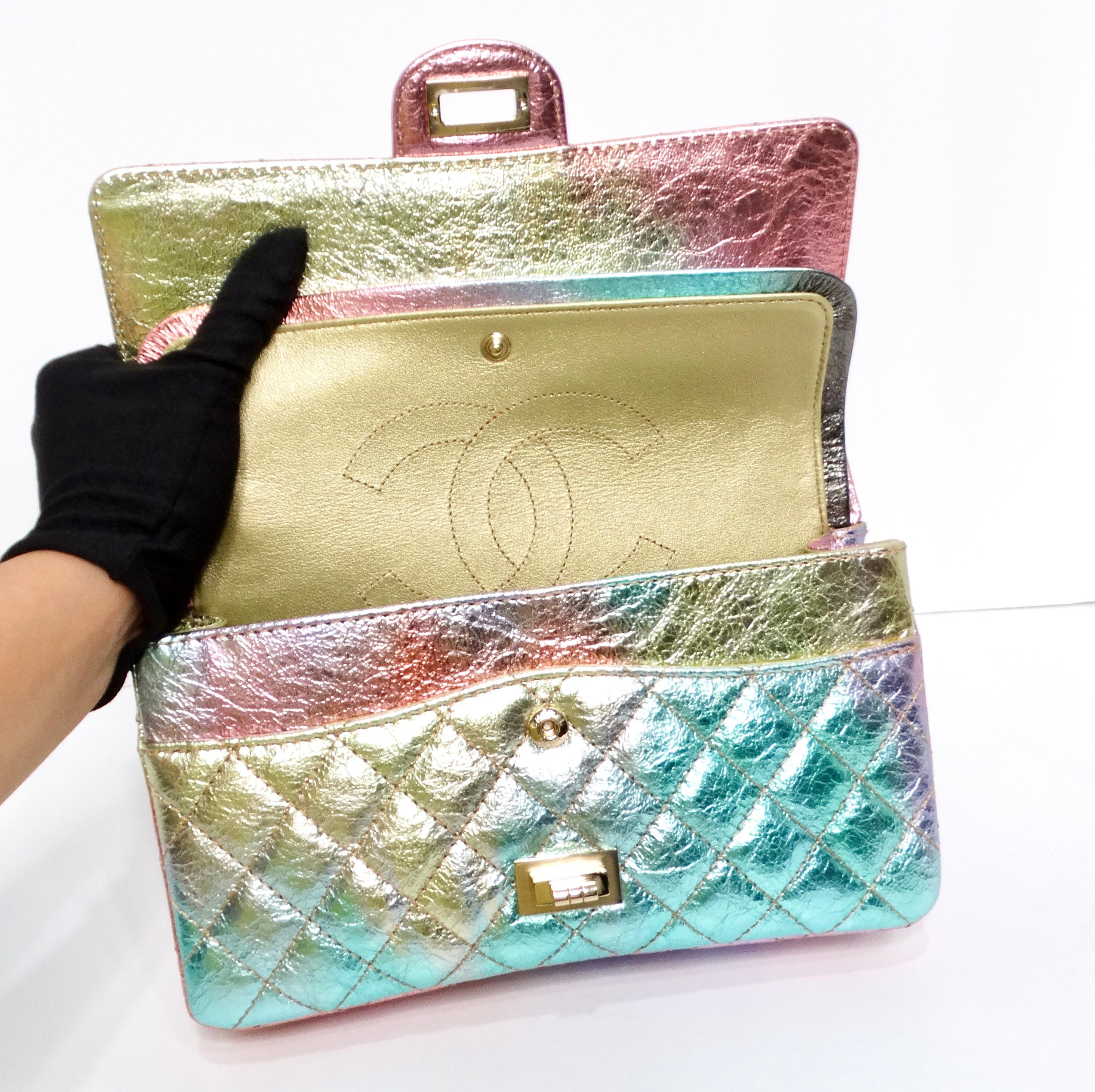 Chanel 2020 Rainbow Metallic Goatskin Small 2.55 Reissue Flap Bag For Sale 4