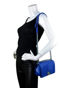 Chanel 2020 Royal Blue Caviar Leather Chevron Medium Boy Bag