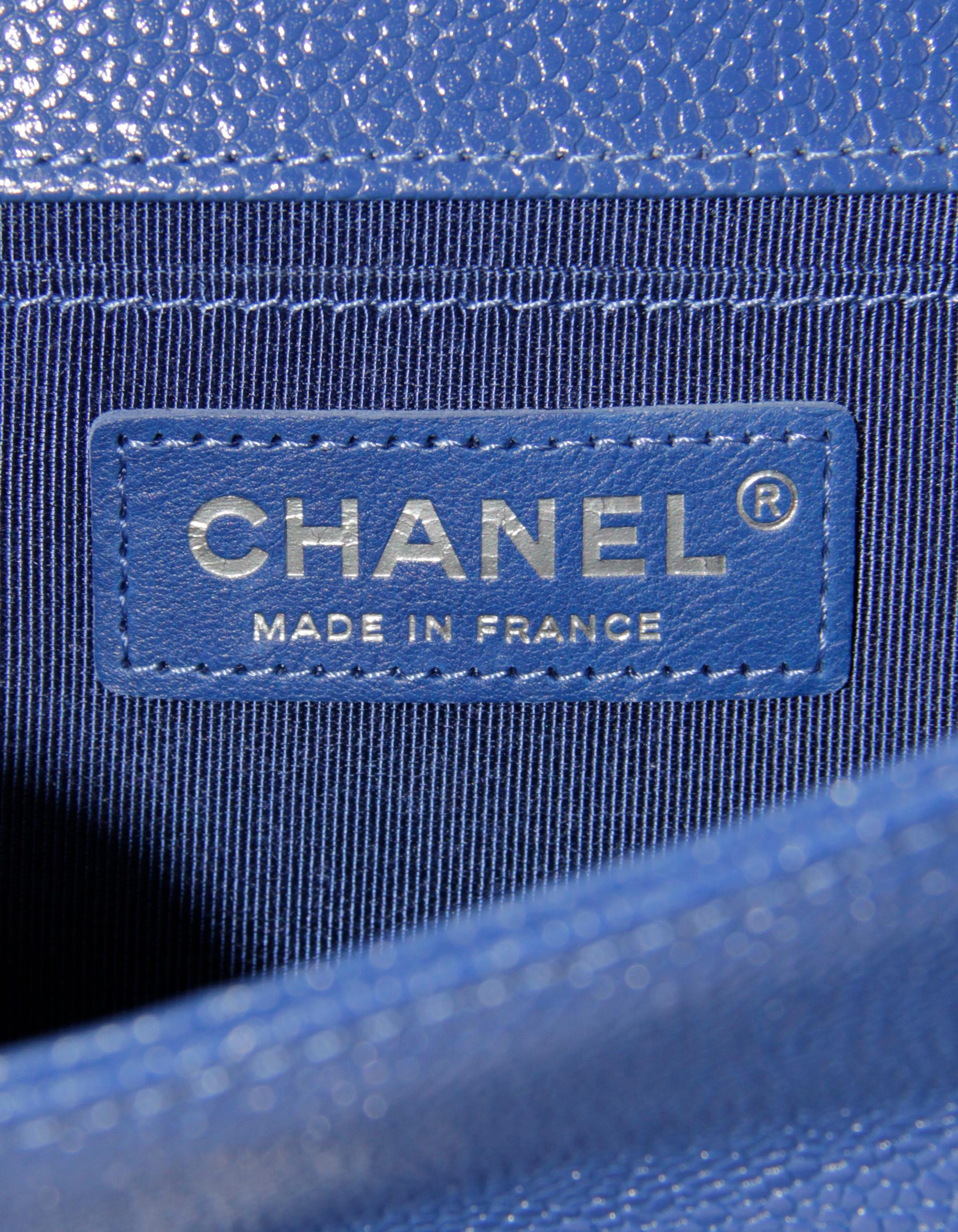 Women's Chanel 2020 Royal Blue Caviar Leather Chevron Medium Boy Bag   