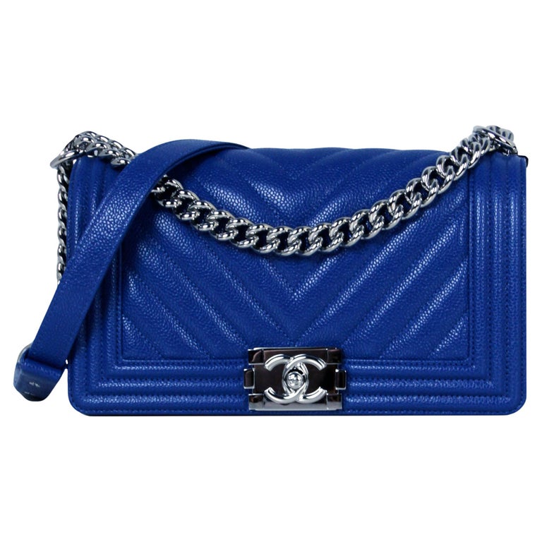 Chanel 2020 Royal Blue Caviar Leather Chevron Medium Boy Bag at