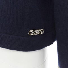 CHANEL 2020 Runway 100% cashmere navy gold chain trim boat neck sweater FR38