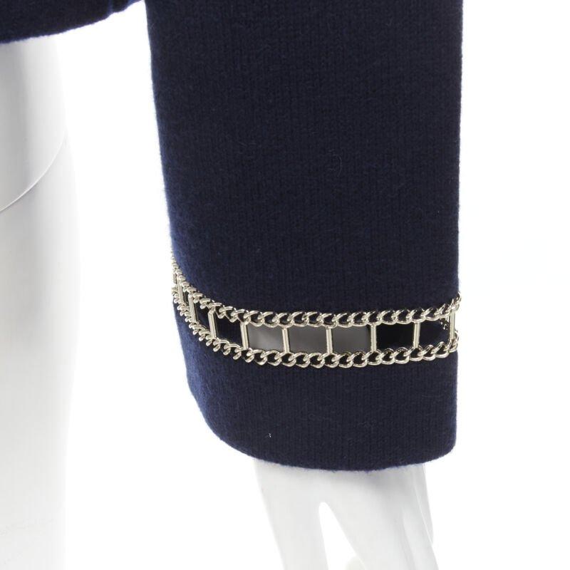CHANEL 2020 Runway 100% cashmere navy gold chain trim boat neck sweater FR38 For Sale 3